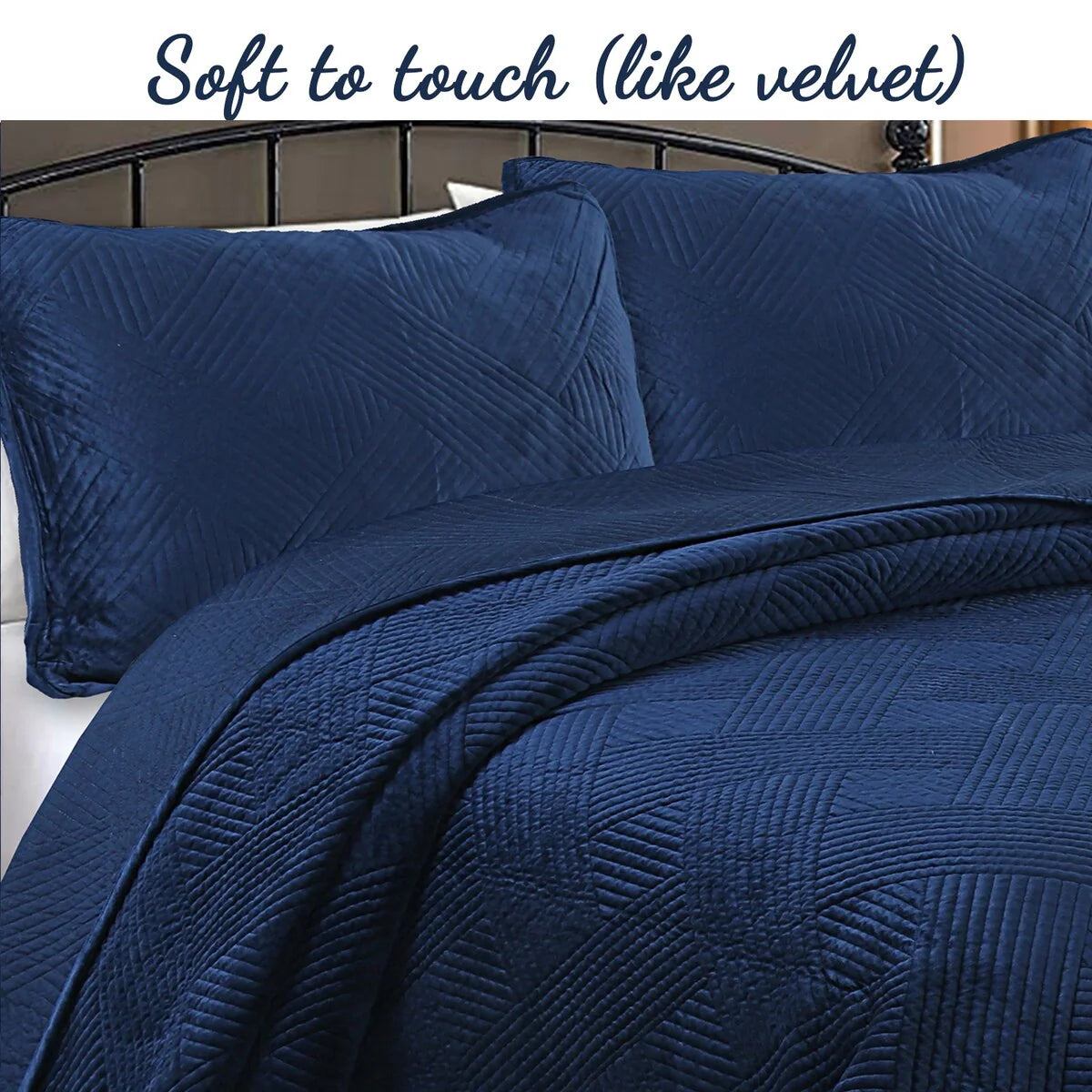 Cozy Line Soft Velvet Basket Weave Stripe Solid Poly Cotton Quilt Bedding Set