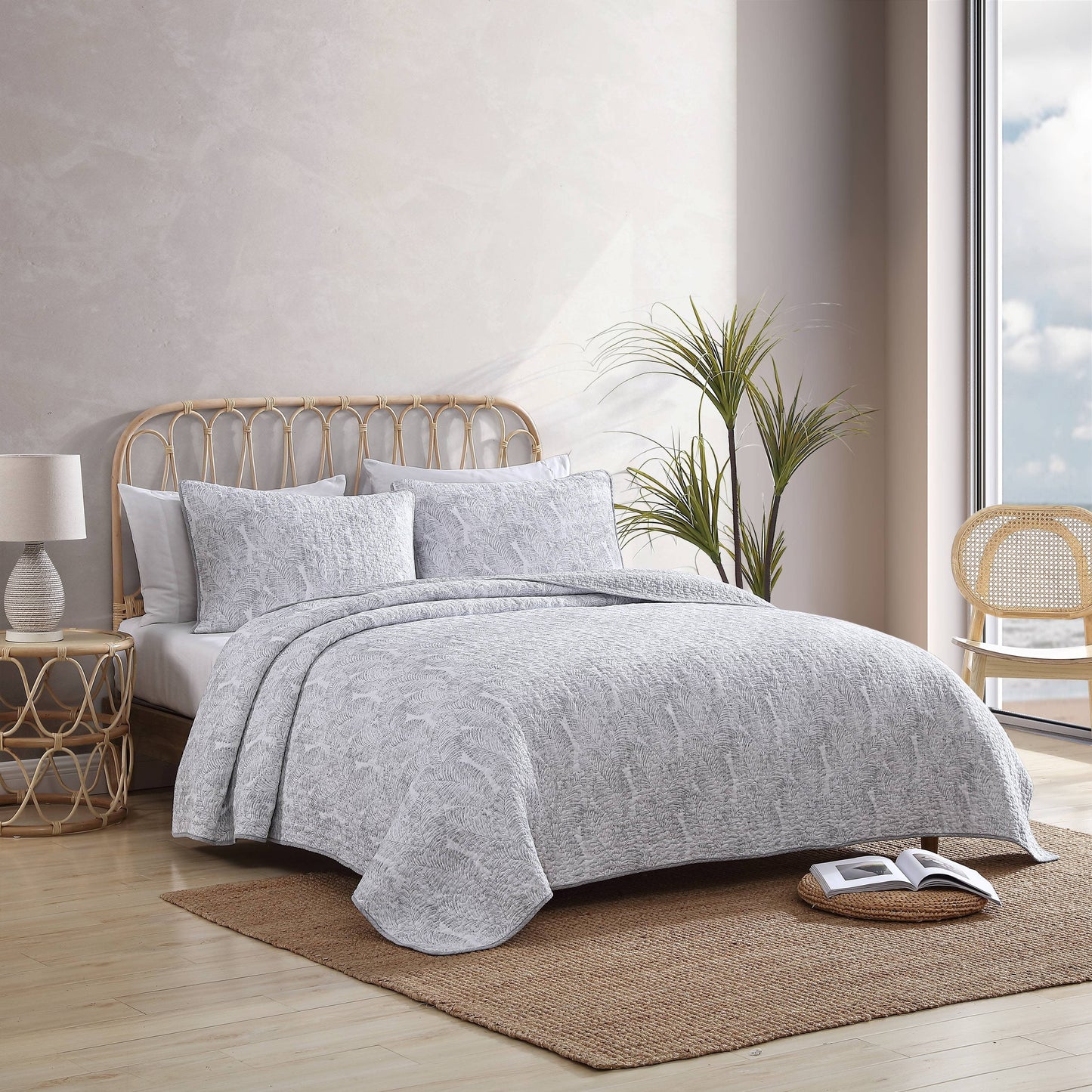 Tommy Bahama Distressed Water Leaves Cotton Reversible Quilt Set