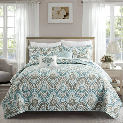Ikat Blue 5-piece Coverlet Set
