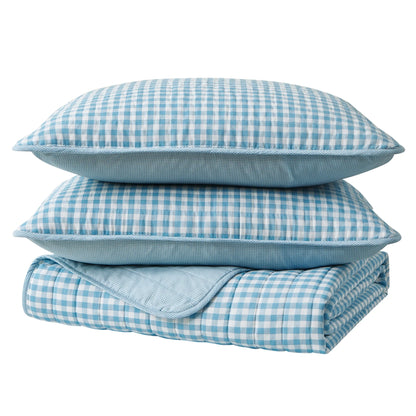 Scout Check Out Cotton Reversible Blue Quilt Set