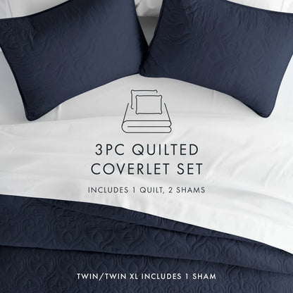 Soft Essentials Premium Ultra Soft Damask Pattern Quilted Coverlet Set