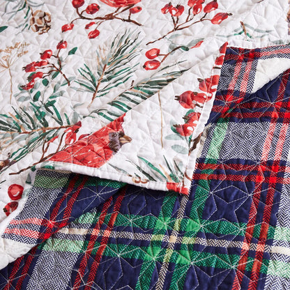 Greenland Home Cardinal Plaid Winter Wonderland Reversible Quilt Set