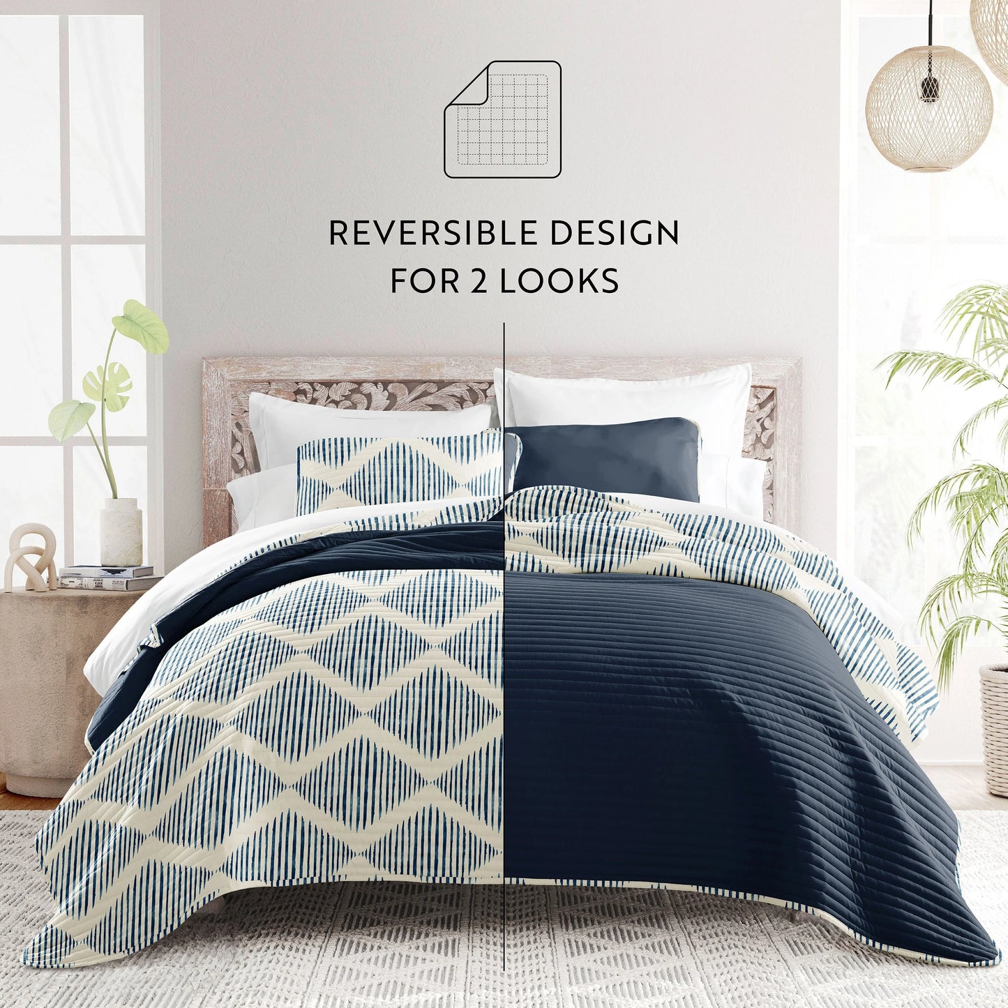 Becky Cameron All Season 3 Piece Distressed Diamond Reversible Quilt Set with Shams