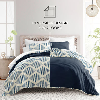 Becky Cameron All Season 3 Piece Distressed Diamond Reversible Quilt Set with Shams