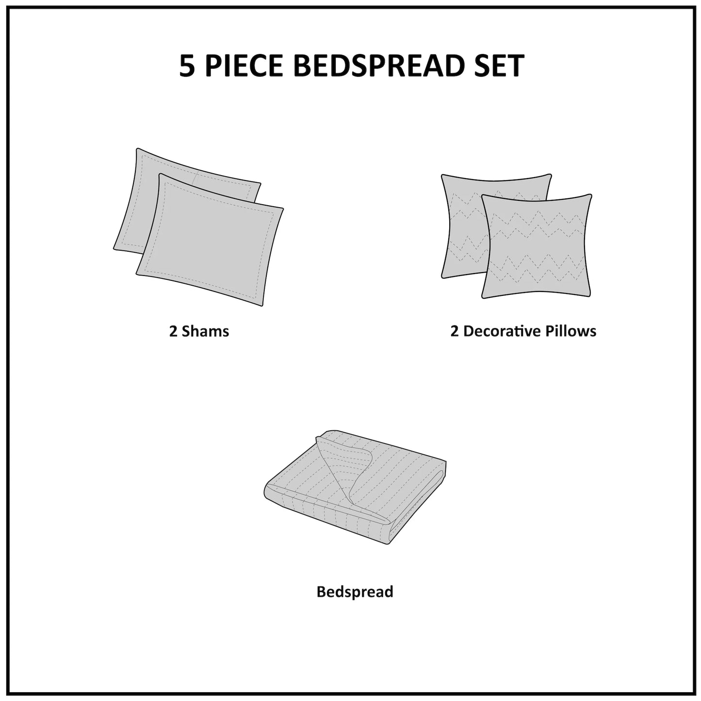 Madison Park Stanton Reversible 5-piece Textured Bedspread Quilt Set with Matching Shams and Embroider Pleated Throw Pillows