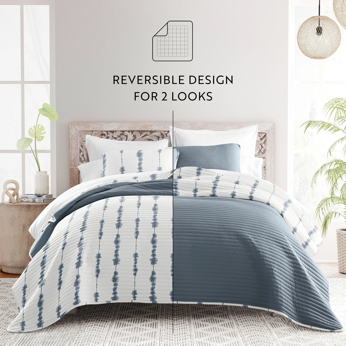 Becky Cameron All Season 3pc Shibori Reversible Quilt Set with Shams