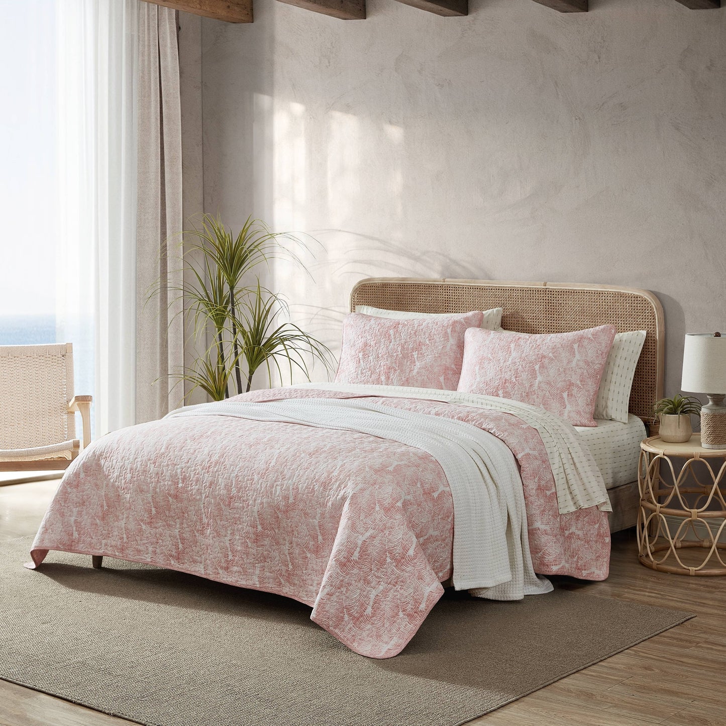 Tommy Bahama Distressed Water Leaves Cotton Reversible Quilt Set