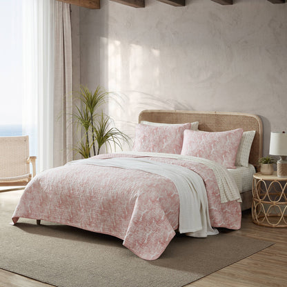 Tommy Bahama Distressed Water Leaves Cotton Reversible Quilt Set