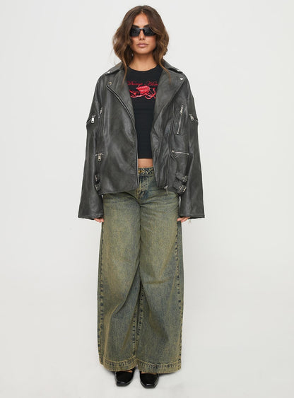 Magnets Faux Leather Jacket Washed Charcoal