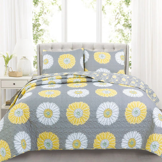 Copper Grove Craigmore Gray Yellow Floral Print Quilt Bedding Set