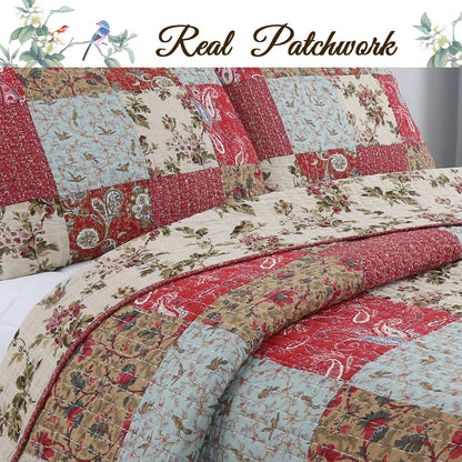 Cozy Line Rosemond 3-piece Reversible Floral Patchwork Quilt Bedding Set