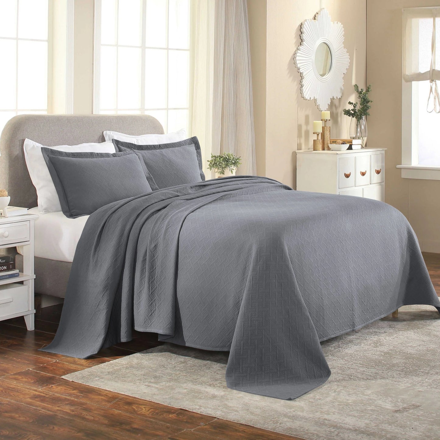 Superior Basketweave Cotton Decorative Bedspread Set