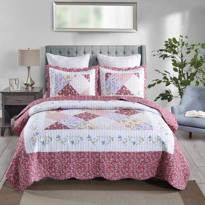 MarCielo 3 Piece Printed Quilt Set Lightweight Bedspread Set Lily