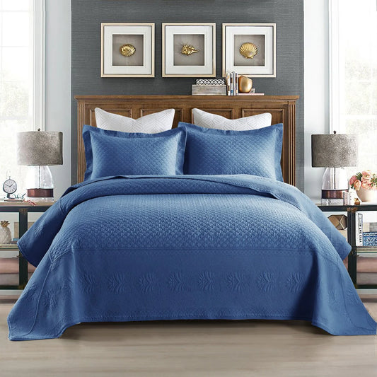 MarCielo 3 Piece Embroidered 100% Cotton Oversized Quilt Bedspread Set TM