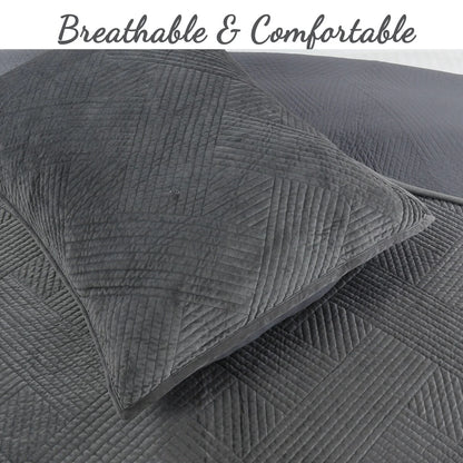 Cozy Line Soft Velvet Basket Weave Stripe Solid Poly Cotton Quilt Bedding Set