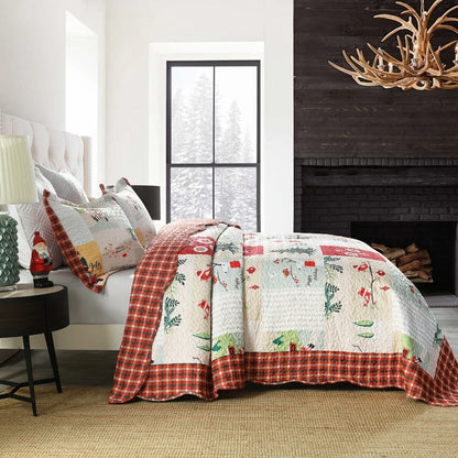 MarCielo Christmas Quilt Set King B022, 1 Quilt 2 Pillow Shams