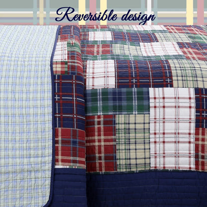 Cozy Line Nate Patchwork Reversible Cotton Quilt Bedding Set - Navy/Red/Green/White