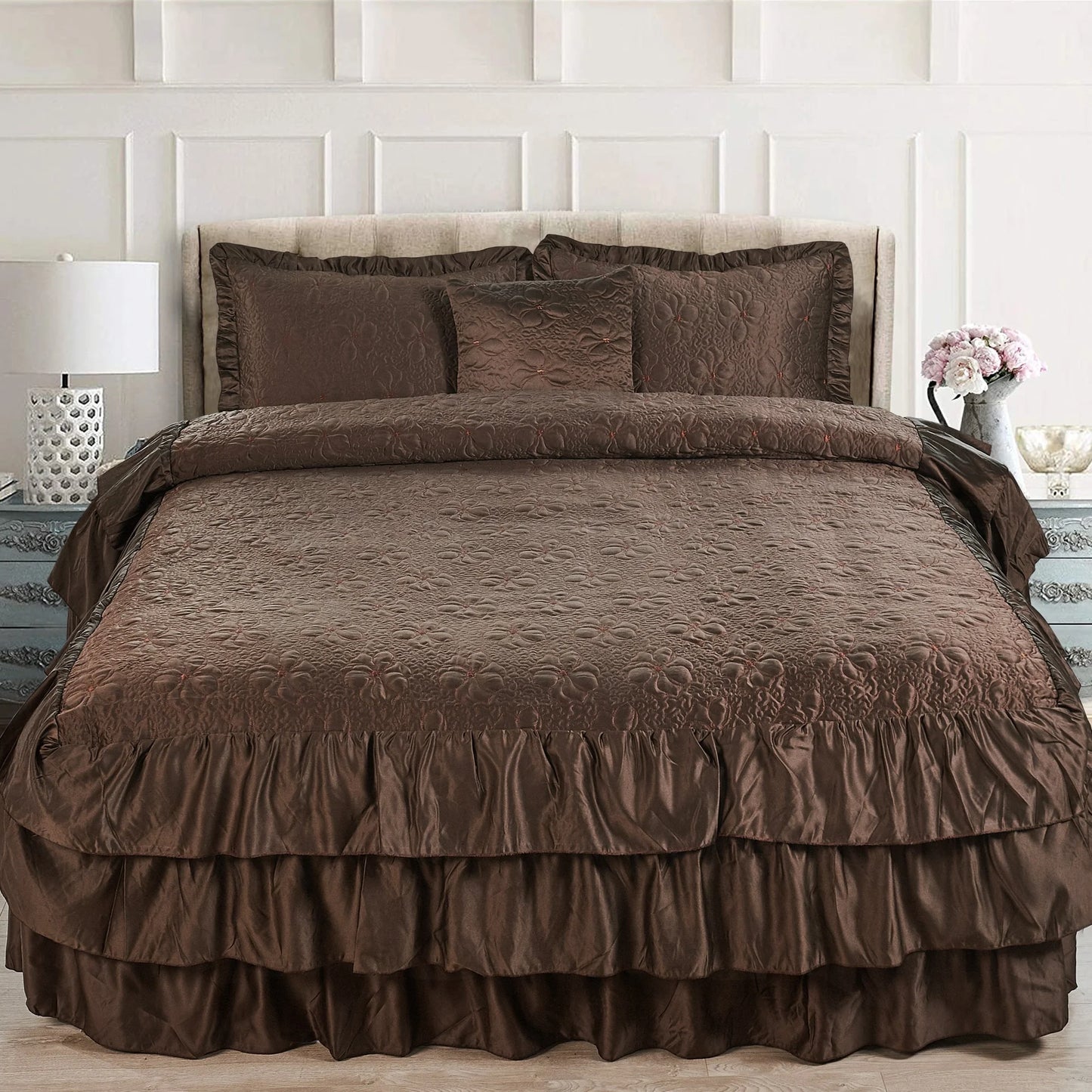 Serent Matte Satin Ruffle Bedspread Set