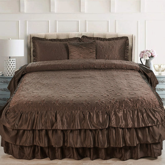 Serent Matte Satin Ruffle Bedspread Set