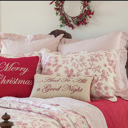 Christmas Evergreen Toile Cotton Quilt Set