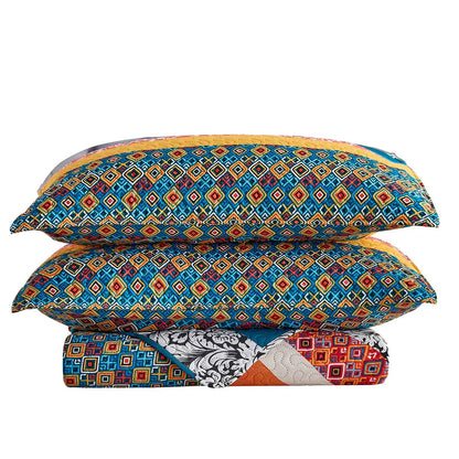 Boho Stripe Quilt Reversible 3 Piece Bohemian Design Bedding Set
