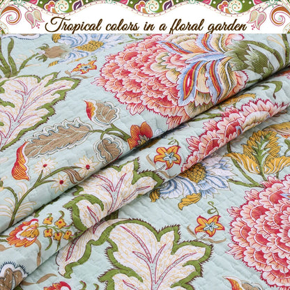 Cozy Line Aregada Floral Cotton 3-piece Reversible Quilt Bedding Set