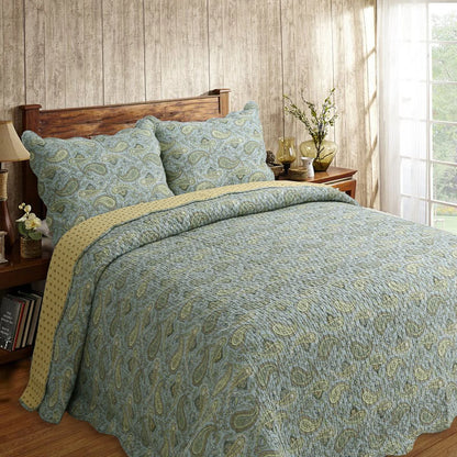 Green Paisley Country Style 3-piece Cotton Quilt BeddingSet