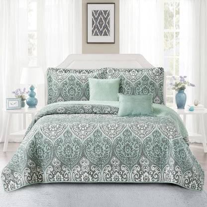 Home Soft Things 5 Piece Kingston Damask Printed Microfiber Quilts