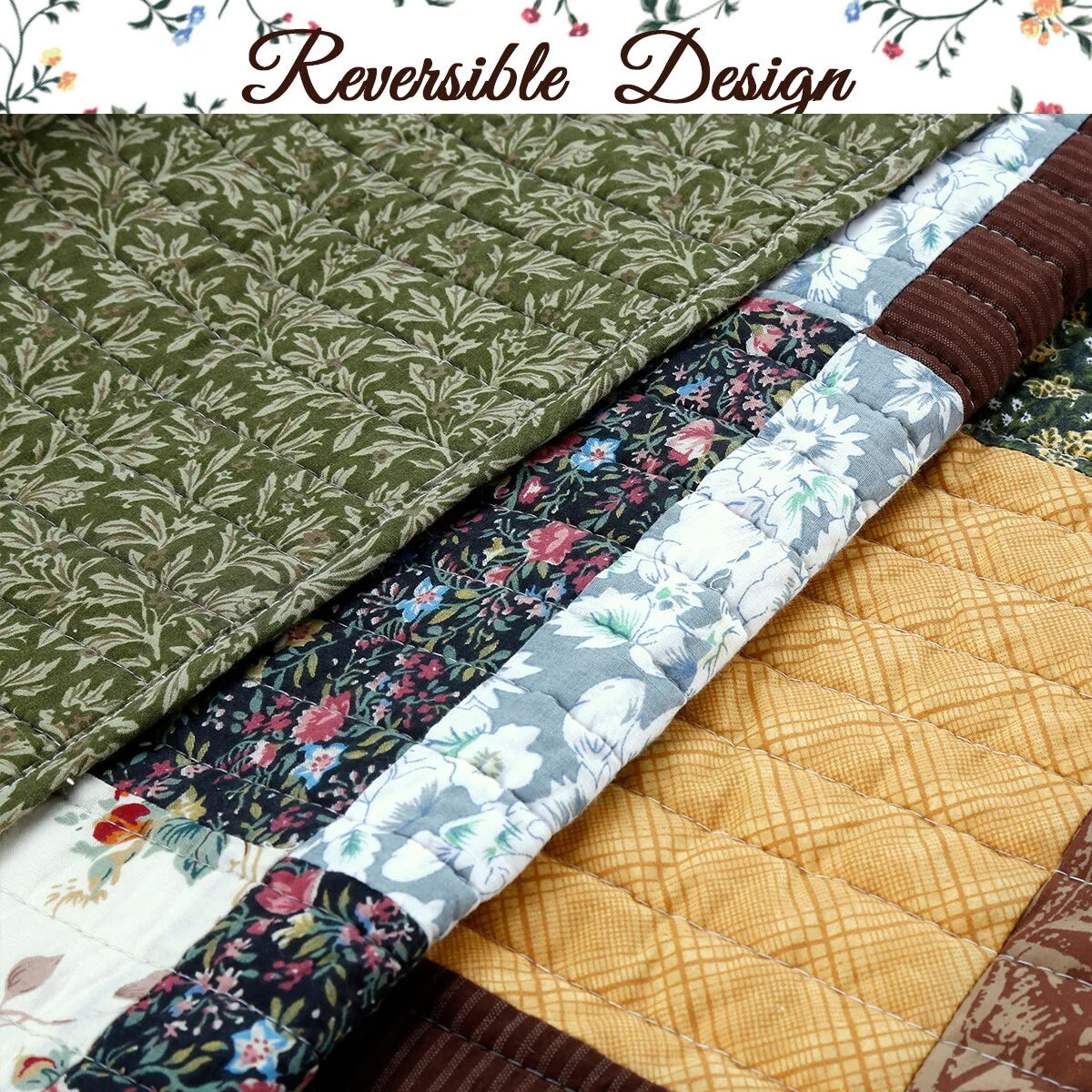 Cozy Line Andy Patchwork 3 Piece Reversible Cotton Quilt Bedding Set