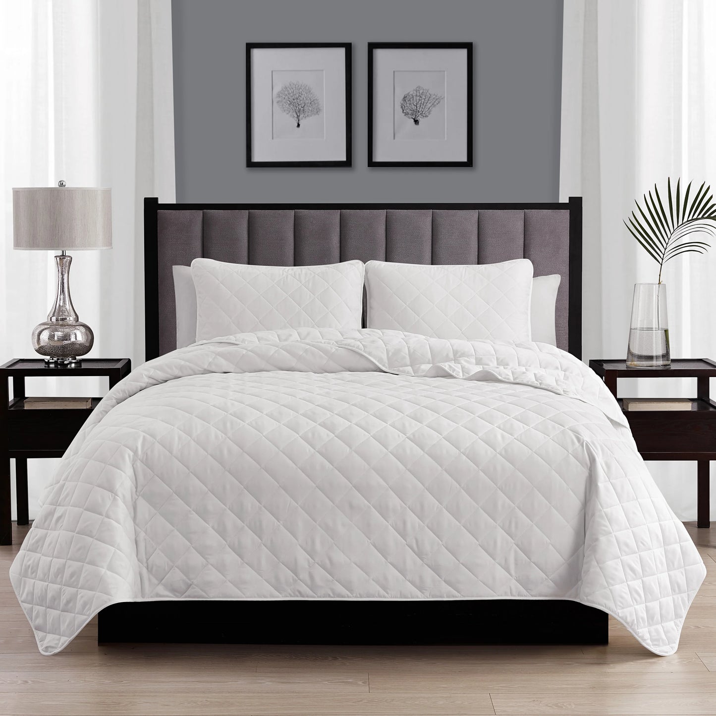 Modern Ultra Soft Microfiber Traditional Diamond Quilting Coverlet Quilt Set