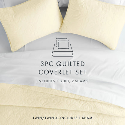 Soft Essentials Premium Ultra Soft Damask Pattern Quilted Coverlet Set