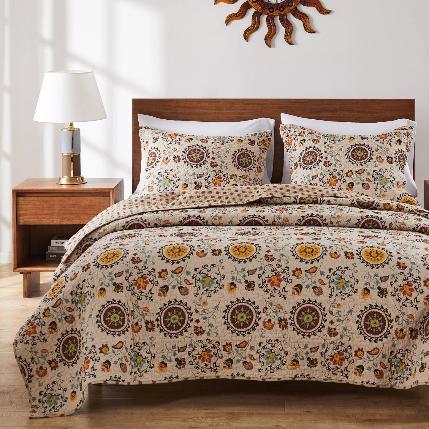 Greenland Home Fashions Andorra Suzani Medallion 100% Cotton Reversible Quilt Set
