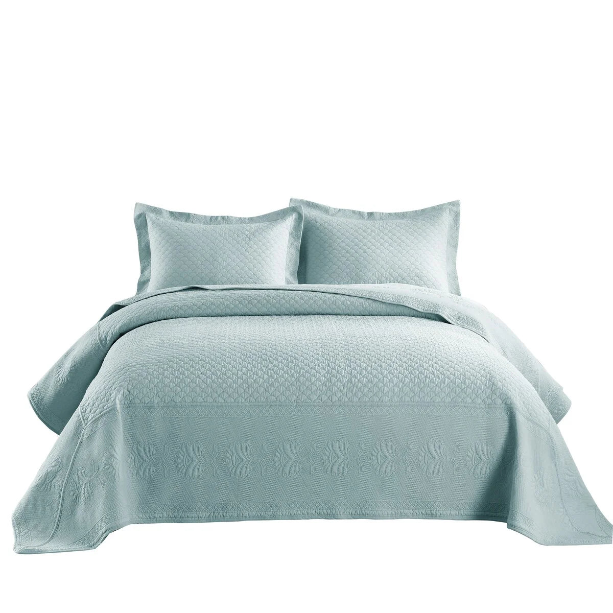 MarCielo 3 Piece Embroidered 100% Cotton Oversized Quilt Bedspread Set TM