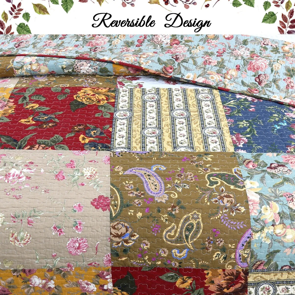 Porch & Den Arbordale Floral Patchwork Cotton 3-piece Reversible Quilt Bedding Set