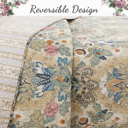 Cozy Line Florabella Cotton Golden Floral 3-pc. Reversible Quilt Bedding Set