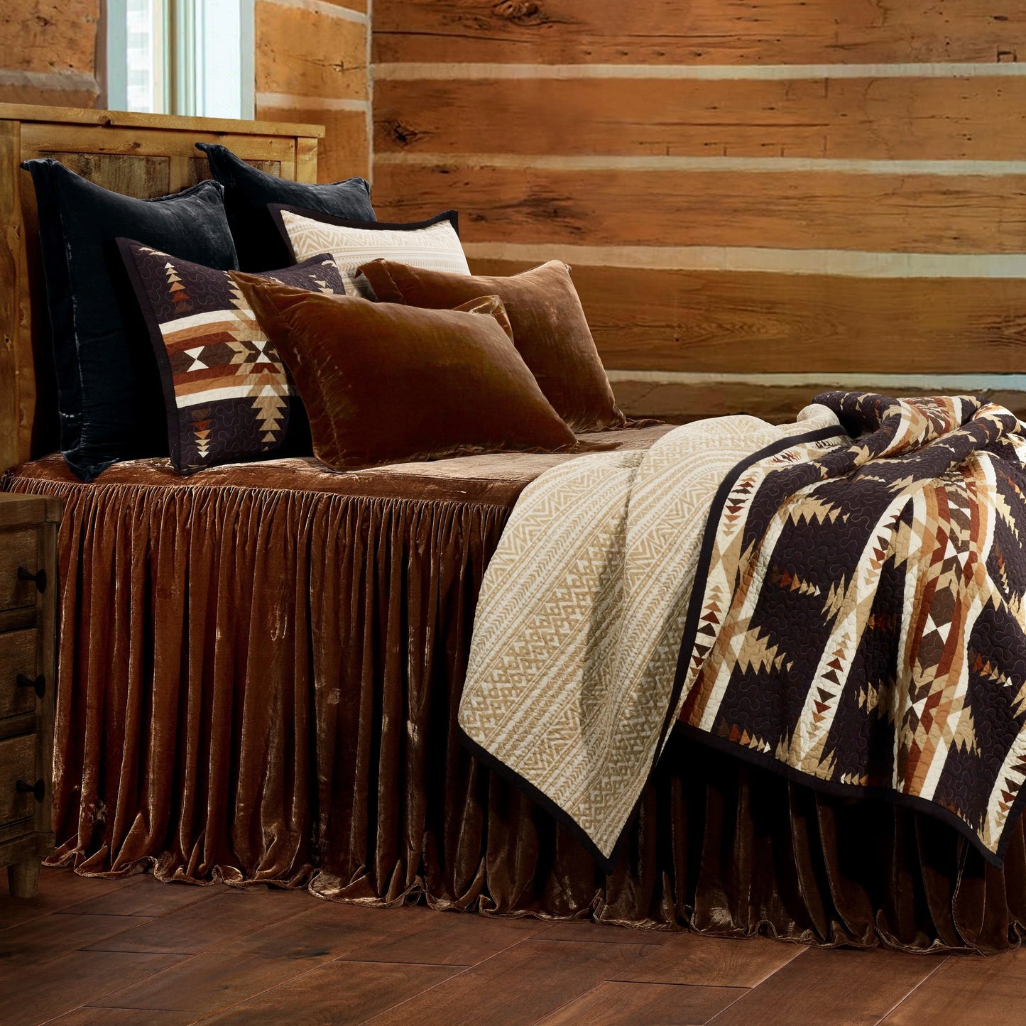 HiEnd Accents Stella Faux Silk Velvet Ruffle Skirt 3 Piece Bedspread Set with Pillow Shams