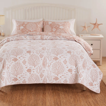 Greenland Home Coastal Paradise Jacquard Woven Reversible Matelassé Coverlet Set