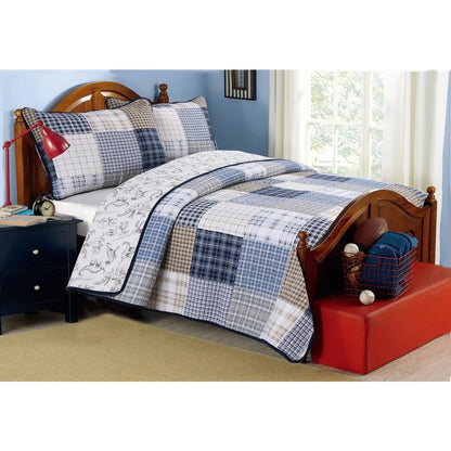Cozy Line Benjamin Plaid Dinosaur Boy Cotton Quilt Bedding Set