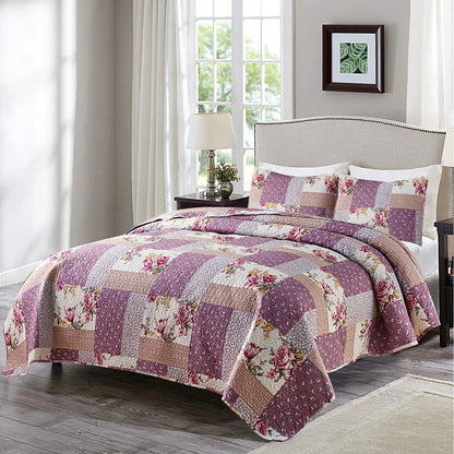 3 Piece Retro Printed Reversible Quilt Set