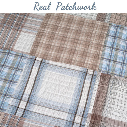 Cozy Line Hank Blue Patchwork 3-piece Reversible Cotton Quilt Bedding Set