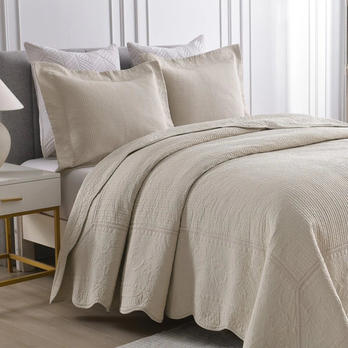 MarCielo 3 Piece Embroidered 100% Cotton Oversized Quilt Bedspread Set TG