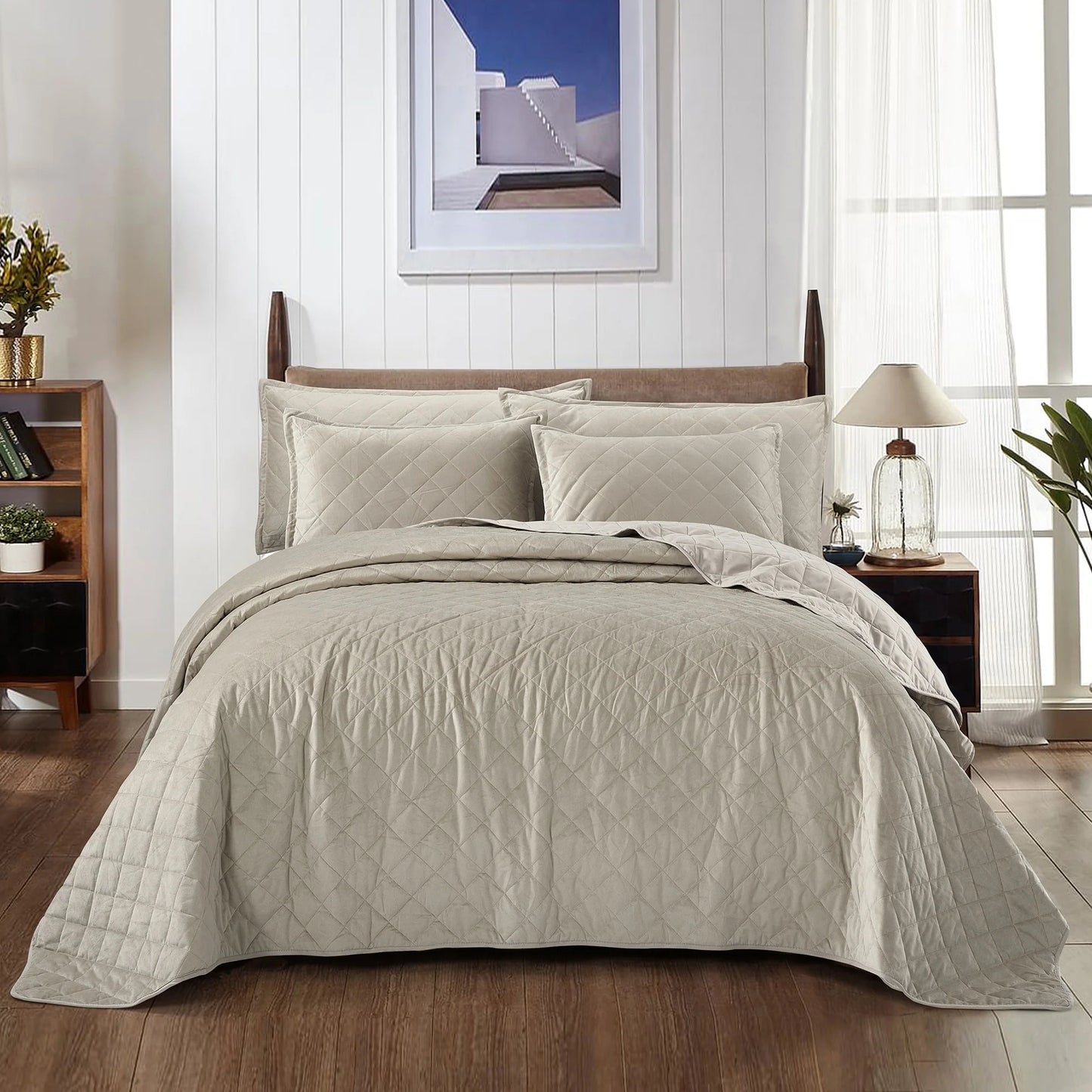 Serenta Velvet Quilts 5 Piece Ultra Soft Floor Touching Bedspread Set