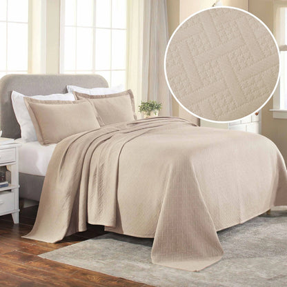 Superior Basketweave Cotton Decorative Bedspread Set