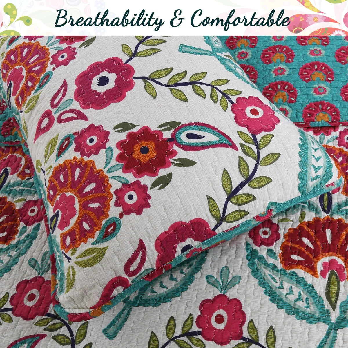 Cozy Line Santa Barbara Floral Print Reversible Cotton Quilt Bedding Set