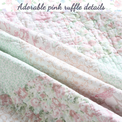 Cozy Line Rosa Floral Patchwork Reversible Cotton Quilt Bedding Set