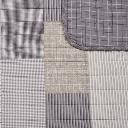 DESIGN STUDIO Lakeshore Plaid Grey Soft Cotton Reversible Quilt Set