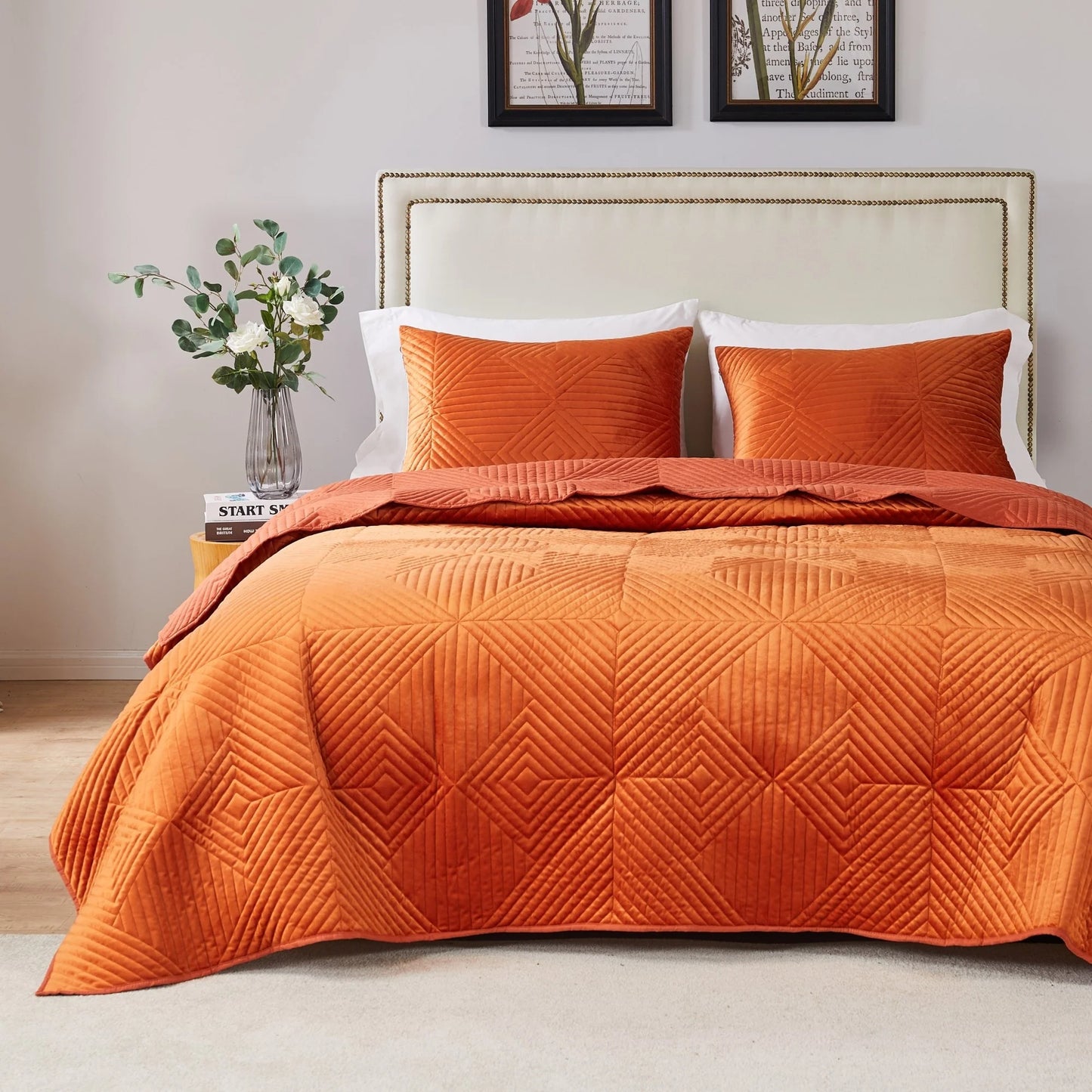 Riviera Velvet Finely Stitched Modern Quilt and Pillow Sham Set