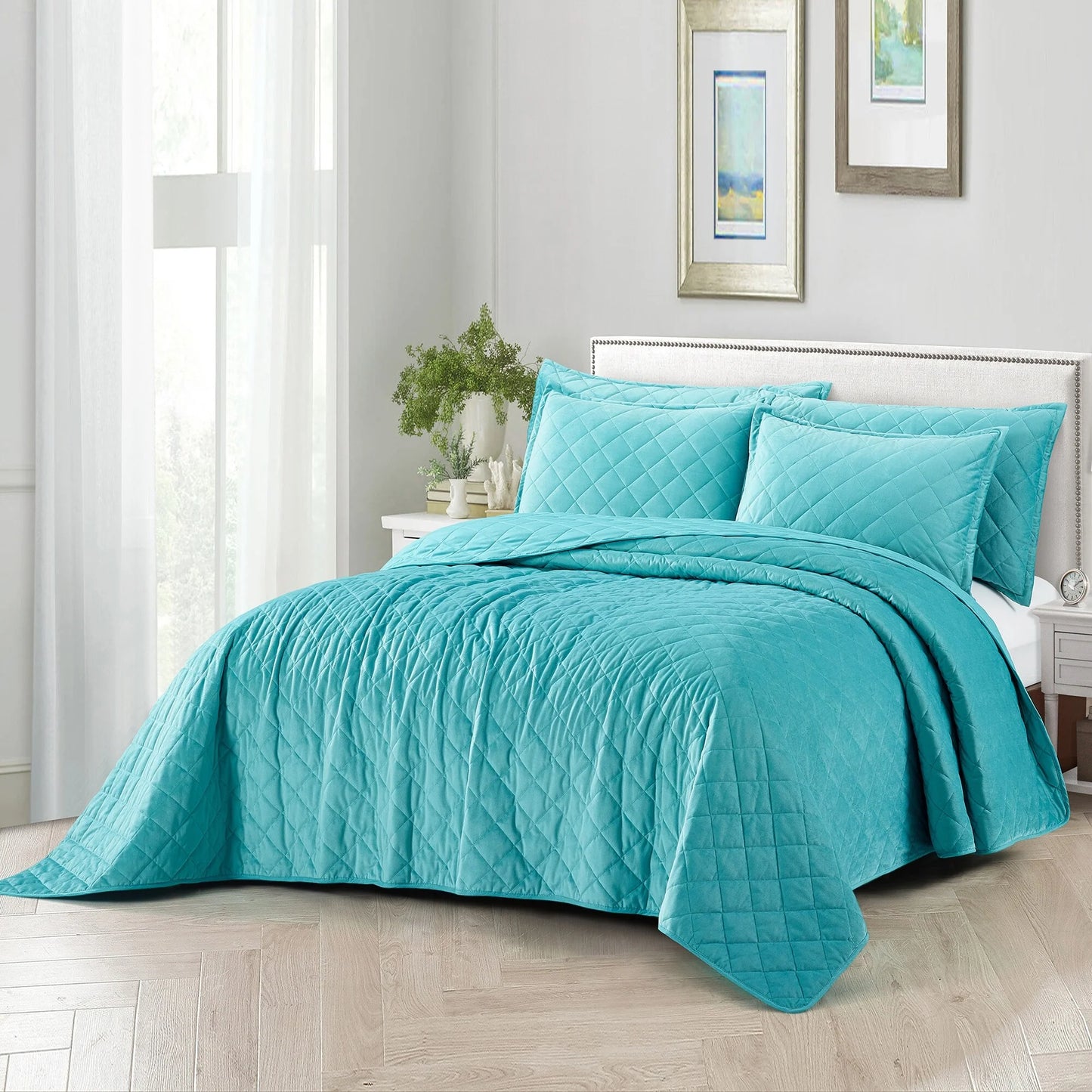 Serenta Velvet Quilts 5 Piece Ultra Soft Floor Touching Bedspread Set