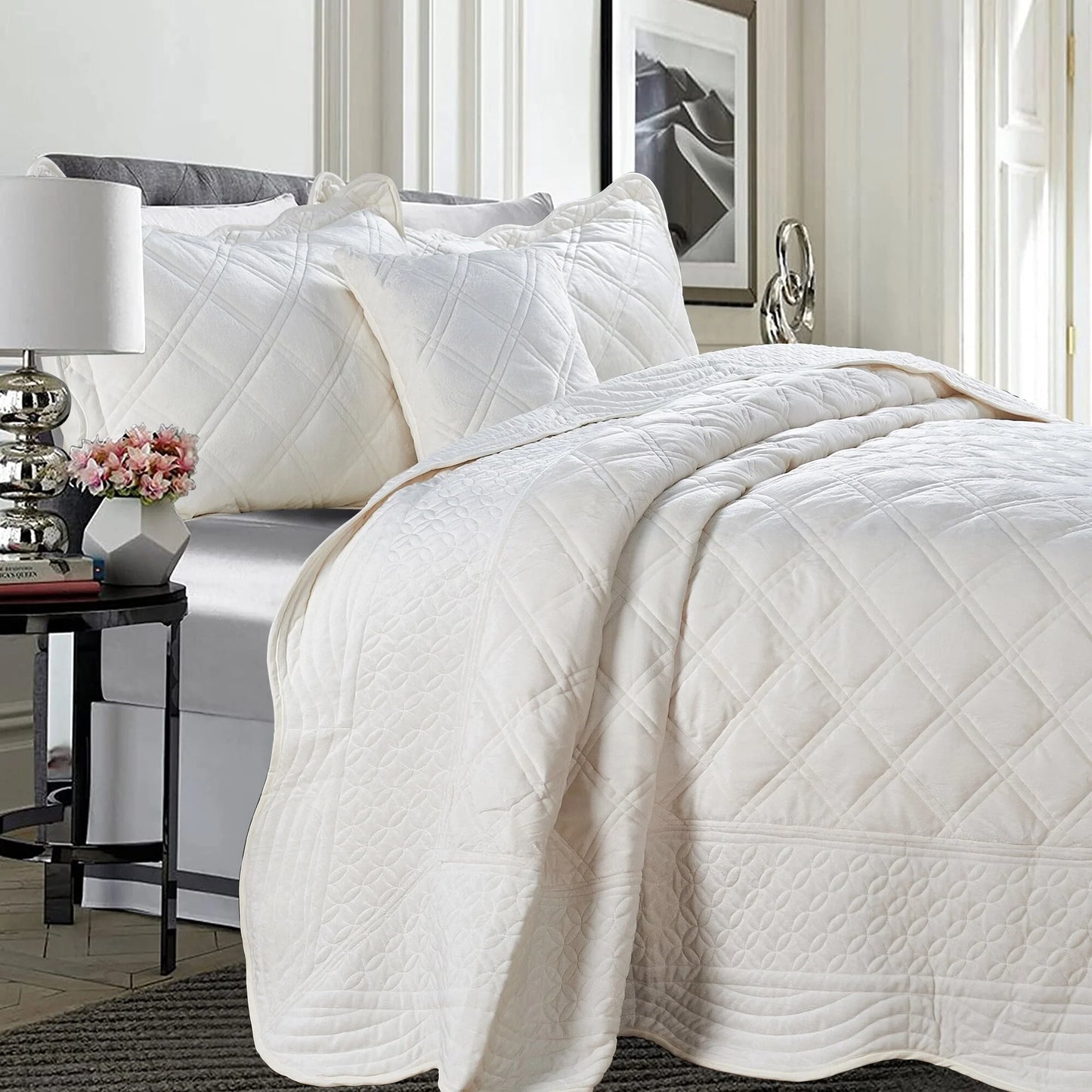 Serenta Supersoft Microplush Quilted 4 Pieces Bedspread Coverlet Set