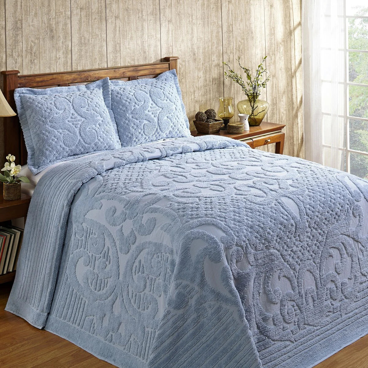 Better Trends Chenille Bedspread Set with Sham Medallion Design 100% Cotton Soft Machine Washable Tufted Ashton Collection
